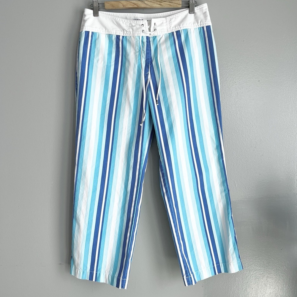 Y2K Tommy Hilfiger Capri Crop Pants Blue Lace Up Front Stripe Nautical Preppy 10